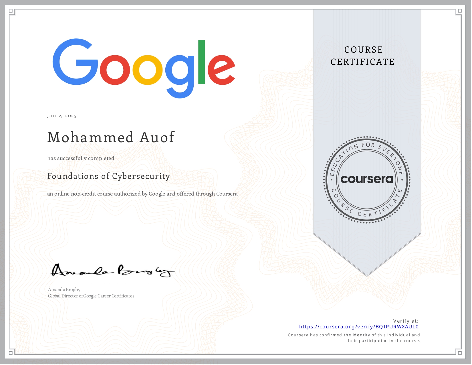 Cybersecurity Coursera course