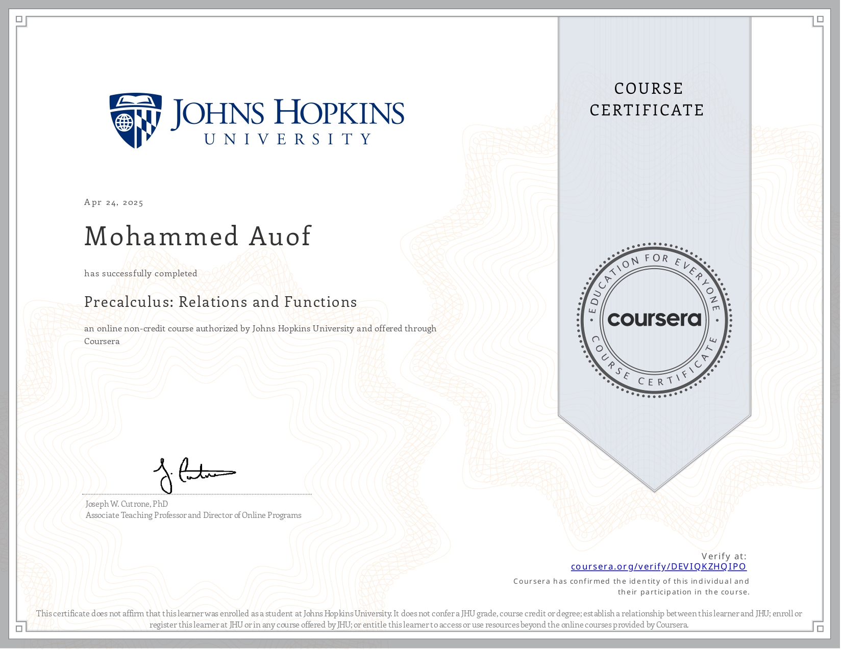 Precalculus Coursera course